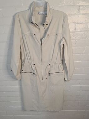 Chico's Cream Drawstring Waist Zip Front Jacket Dress